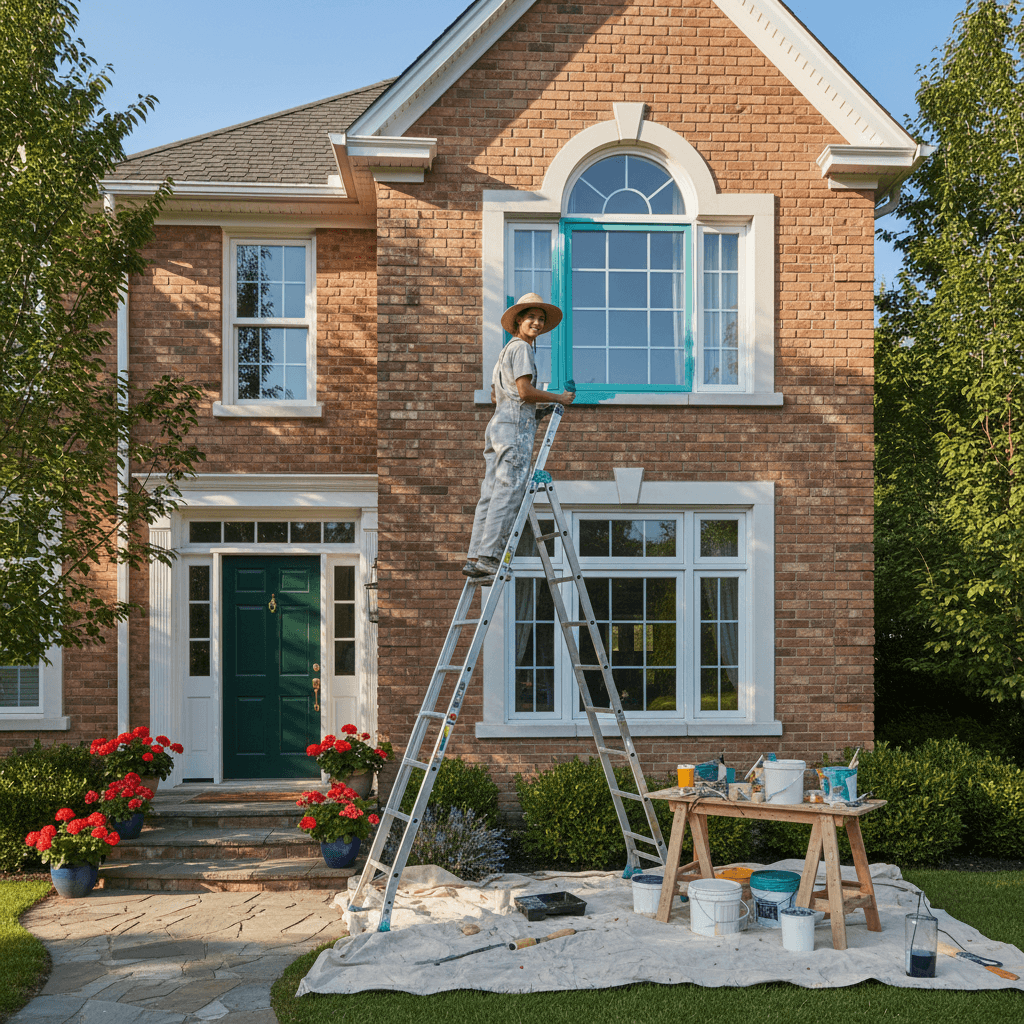Exterior house painting service with professional technique